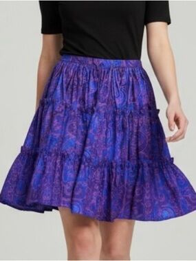 Handmade Tiered Purple Blue Pattern Full Circle Skirt Size M